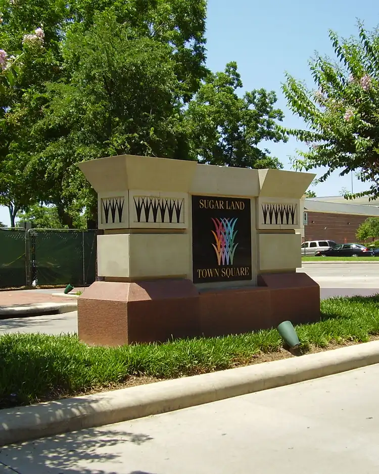 Sugar Land Town Square entrance sign in Sugar Land, Texas